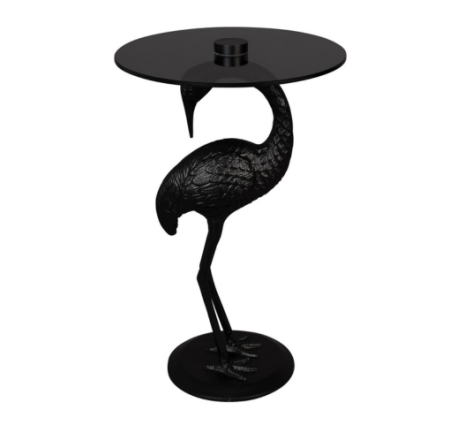 Photo table CRANE pied en forme d'oiseau noir avec plateau en verre noir