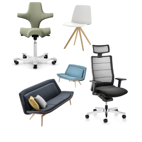 Photo gamme produits assise, siège visiteur, siège ergonomique, siège de bureau, canapé et fauteuil