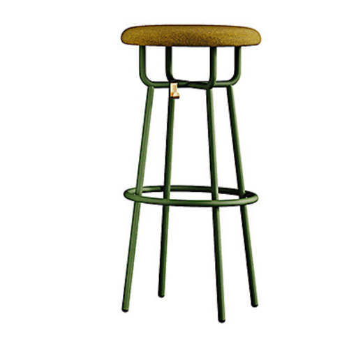 Photo tabouret haut SITAS pieds verts et assise tissus moutarde