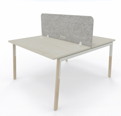 Vue 3D écran acoustique de séparation double sur bureau bench en feutre fabrication française coloris ambre