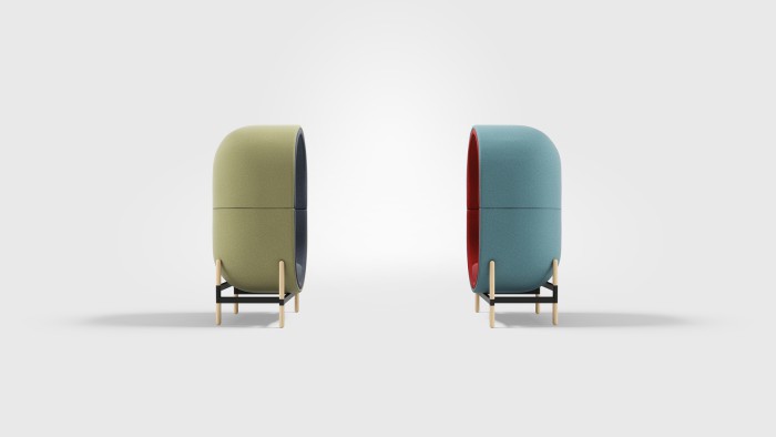 fauteuil acoustique capsule vert et bleu