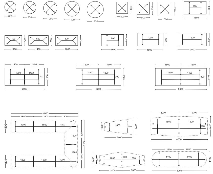 Schéma dimensions table OKABA possibles partie 1