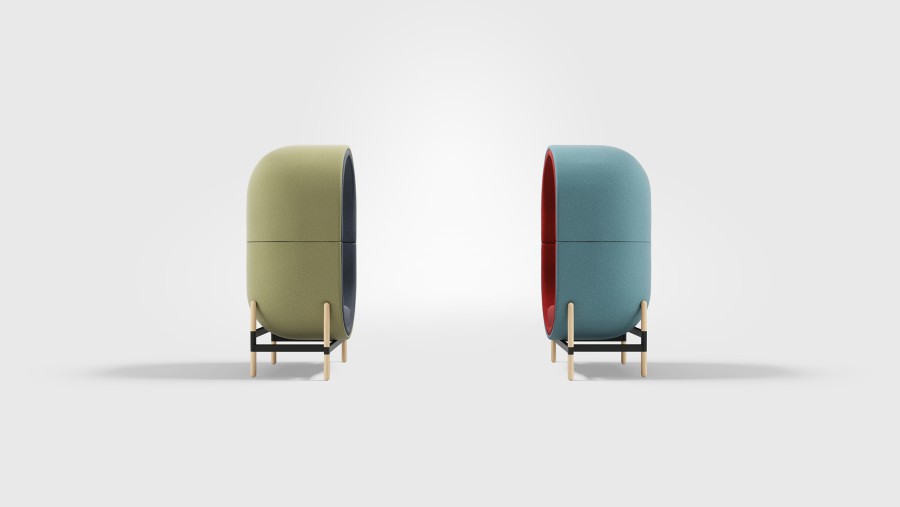 fauteuil acoustique capsule vert et bleu