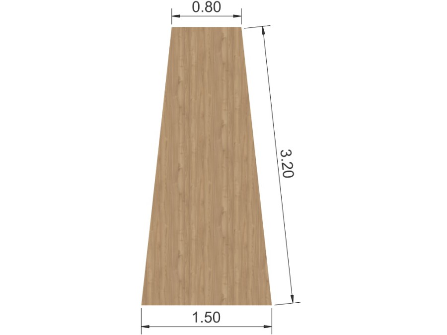 table de réunion trapèze 320 OKABA plateau ton bois et pieds noirs dimensions